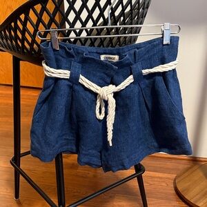 L'AGENCE Navy Shorts with Rope Detail - 100% linen, denim look